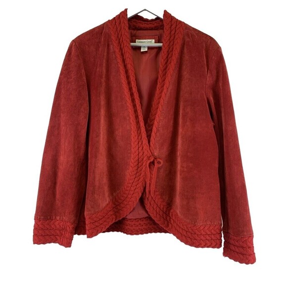 Coldwater Creek Red Suede Wrap Jacket CableKnit Trim Round Button Womens Plus 1X - Picture 1 of 15